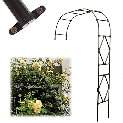 Rosenbogen, Gartenlaube, Torbogen, an der Wand montiert, dekoriert, Halbbogengitter aus Metall, für Kletterrosen, Garten, Rasen, Hinterhof, Terrasse im Freien, Schwarz (Größe: 180 x 240 cm (70,9 x 9