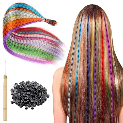 Haarsträhnen zum Einklipsen Haarverlängerung 52 Stück Haarsträhne Hair Extensions Clip in Extensions Bunte Haarsträhnen Haar Extensions Haarverlängerungen für Mädchen Damen