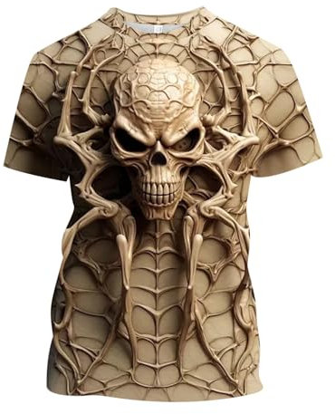 Men's T-Shirt 3D Print Graphic Funny T-Shirt with Skull Print Short Sleeve Novelty Tee Crew Neck Fashionable Shirts Regular Fit Casual Shirt for Men Casual Top Casual Soft Streetwear, khaki, M