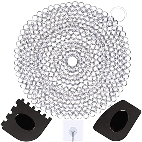 Ringreiniger Dutch Oven Reinigungsset aus 316 Edelstahl Gusseisen Reiniger mit Schaber, Dutch Oven Zubehör zum Reinigen Speiseresten