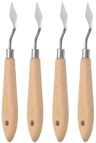 sourcing map 4pcs 1# Painting Palette Knife Pointy Stainless Steel Art Spatula Painting Pallet Knives Scrapers Tools with Plastic Handle for Acrylic Oil Canvas Mixing Spreading
