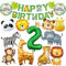 Deko 2. Geburtstag Junge Mädchen - 29 Stück Dschungel Geburtstagsdeko 2 Jahr, Wilde Tiere Geburtstag Deko mit Happy Birthday Banner und Zebra Giraffe Tier luftballon, Waldtiere Deko Kindergeburtstag