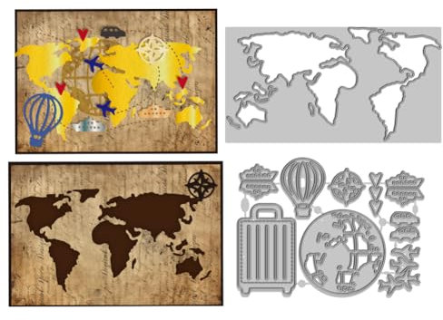 WADORN Weltkarte Stanzformen Aus Kohlenstoffstahl, Weltenbummler Thema Metall Stanzformen Kartenführer Prägeschablone Aus Karbonstahl Stanzvorlage Für Heimwerker Scrapbooking Basteln