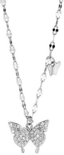 HUHAUST Damenschmuck 925 Sterling Silber Liebesanhänger Halskette, Kreuz Schlange Schmetterling Edelstein Halskette, Geschenk für Tochter und Mutter,Butterfly