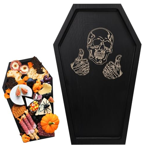 Sargtablett-Skelett, Sarg-Serviertablett Gruselig Gothic-Kerzentablett Hölzerne Sarg-Servierplatte Gruseliges Halloween-Dekor-Tablett zum Platzieren von Dessert Käse Partygeschenk (Muster 1)
