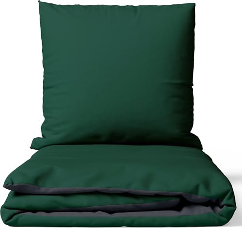 Leonado Vicenti Bettwäsche Baumwolle 200x200 Dunkelgrün Grau Uni Einfarbig Set Schlafzimmer Garnitur Wendebettwäsche Bezug Decke mit verdecktem Reißverschluss