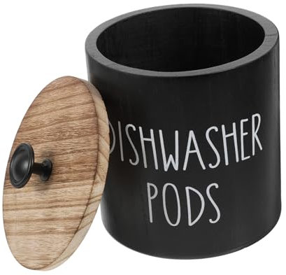 Ciieeo Boîte Rangement Tablette Lave-Vaisselle Ronde Bois avec Couvercle Étanche Organisateur Compartiments pour Capsules Lessive Protection Humidité Design Rétro pour Cuisine