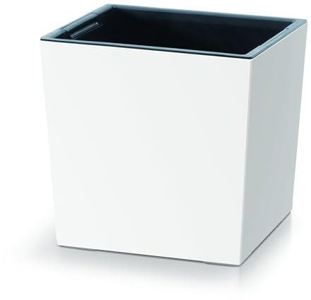 Vaso da fiori 29 x 29 x 29 cm | Fioriera dal design moderno con contenitore interno per risparmiare sulla terra | Vaso in plastica per eleganti composizioni di piante, bianco