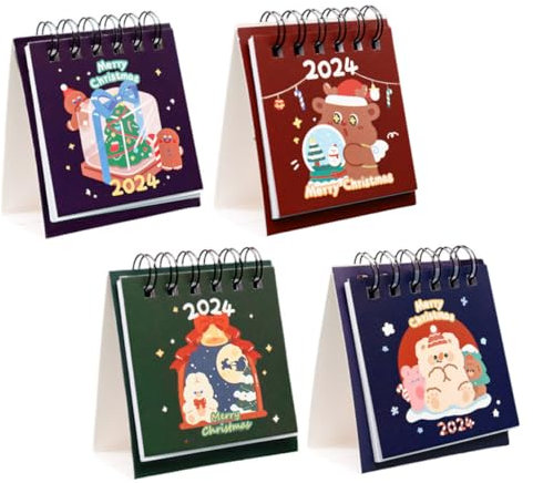 Lurrose Monatlicher Tischkalender mit Weihnachtsmotiv 4-teilig Dekorativer Tischkalender Zum Aufstellen Im Büro und Zu Hause