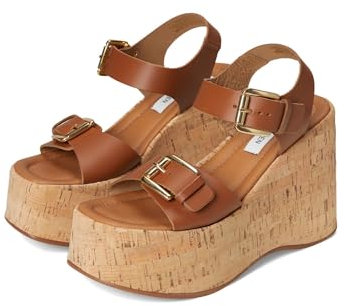 Steve Madden RIVE04S1 Damen-Keilabsätze mit Schnalle, Leder, Cognac Leder, 39-40 EU