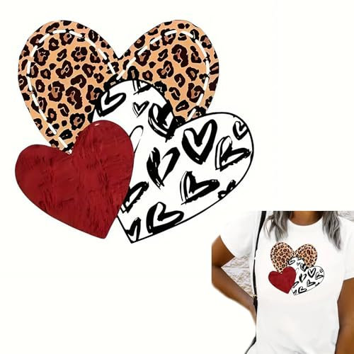 Valentine Leopard Print and Heart Love Iron On Transfers for T-Shirts Rub on Transfers Stickers Vinyl Ready to Press Stickers Iron on Decals for T-Shirts Clothing Hoodie DIY Crafts