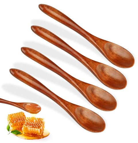 Cucharas de Mader, 4 uds Cucharas de Madera Pequeñas, Cucharas Madera Pequeñas Natural, Cucharas de Madera para Cocinar, Accesorios de Cocina para Miel, Chocolate Caliente, Café, Té