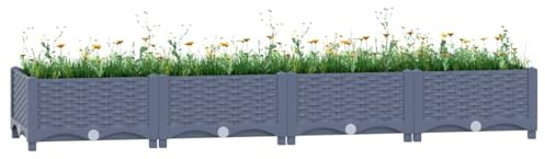 IKAYAA Hochbeet Polypropylen 160 x 40 x 23 cm, Gemüsebeet, Pflanzkasten Outdoor, Blumenkasten, Garten Pflanzkasten Hoch, Blumenbeet, Hochbeete für Garten PP, Blaugrau