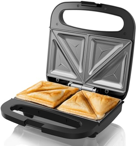 SUPERLEX Sandwichmaker 750W mit Antihaftbeschichtung für 2 Sandwiches | Automatischer Temperaturregelung Cool Touch Griff Doppelseitiges Backen für Toasts Panini Maker Leicht Zu Reinigen Schwarz