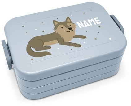 printplanet® Personalisierbare Brotdose „Layout Wolf“ – Lunchbox/Bento Box von Mepal – mit eigenem Namen oder Wunschtext – Farbe Nordic Blue – BPA-frei – Geschenkidee