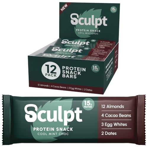 Sculpt Protein Bars – Cool Mint Choc - 12 x 55g Bars - 15g Protein | Packed with Almonds, Cacao Nuts, Egg Whites, Dates – High Fibre Snack for Gym Recovery & On-the-Go Energy