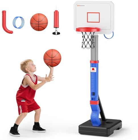 Wisbecost Basketball,basketballkorb Kinder,Höhenverstellbarer Basketballkorb für den Innen- und Außenbereich, für Kleinkinder, Gartenspielzeug, Jungen und Mädchen