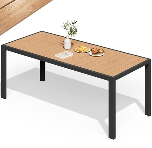 JUMMICO Gartentisch aus Aluminium mit Holzoptik, Wetterfester Outdoor Tisch in 150cm oder 189cm, Stabiler Esstisch für Garten und Terrasse