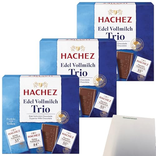 usy Bundle für Hachez Schokolade Täfelchen Edel Vollmilch Trio 3er Pack (3x150g Schachtel) + usy Block