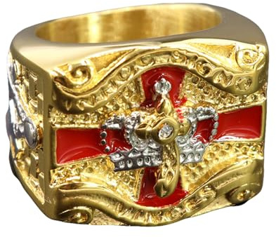 VHcgCGJ Modische Ringe, Ring der Freimaurer-Tempelritter von York Rite – Krone und Kreuz aus Titanstahl, goldfarbener Schmuck for Unisex(Y)