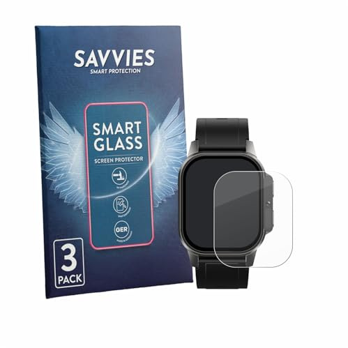 Savvies 3 Stück Panzer Schutz Glas für Domino Watch DM62 9H Schutzfolie HD Klar, Blasenfrei, Anti-Fingerabdruck, Stoßfest, Displayschutz