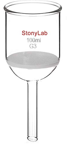 StonyLab Borosilicate Glass Embudo de Filtración Buchner con Frita Fina(G3) Buchner Funnel, Diámetro del Disco de 56mm, Profundidad de 60mm -100ml