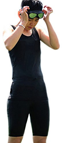 BaronHong Chest Binder schnell trocknend Bademode Set Tank Top + Schwimmen Hosen für Tomboy Trans Lesben (schwarz, L)