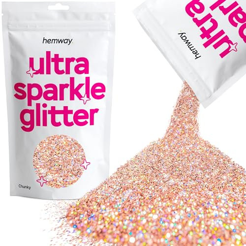 Hemway Ultra Sparkle Glitter - Rose Gold Holographic | Chunky Metallic Flakes for Resin & Epoxy Crafts | Supplies for Tumblers, Festival, Hair, Face, Body, Eye & Nail Art Decoration | 100 g