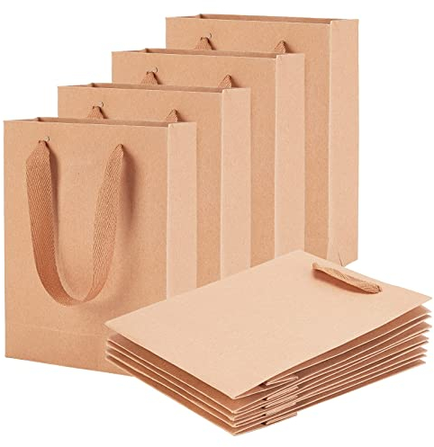 NBEADS 10 Stücke Kleine Braune Kraftpapiertüte, Geschenktüten Papiertüten zum Verschenken Süßigkeiten Tragetaschen mit Tragegriffen für Weihnachten Geburtstag Hochzeit Partyfeiern, 20x15x6 cm