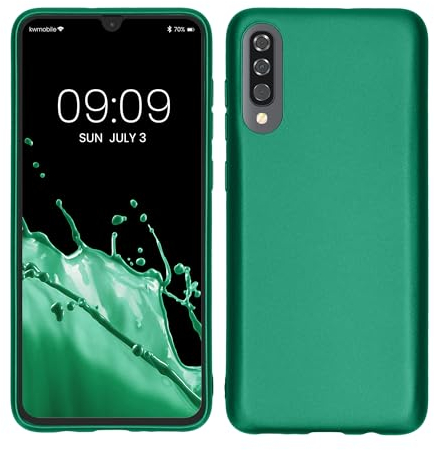 kwmobile Case kompatibel mit Samsung Galaxy A70 Hülle - Schutzhülle aus Silikon metallisch schimmernd - Handyhülle Metallic Dunkelgrün