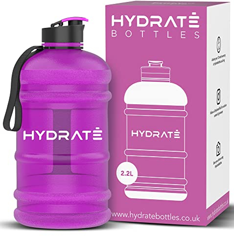 HYDRATE XL Jug 2.2 Litre Water Bottle - BPA Free with Nylon Strap and Flip Cap for Daily Use - Hydration Bottle for Active Lifestyles - Water Bottles for Gym, Travel, and Outdoor (Frosted Purple)