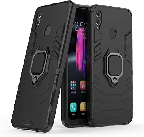 MRSTER Coque pour Honor 8X, Double Couche Renforcée Défense Antichoc Armure Housse Etui avec 360 Rotation Bague Support pour Huawei Honor 8X. HB Black