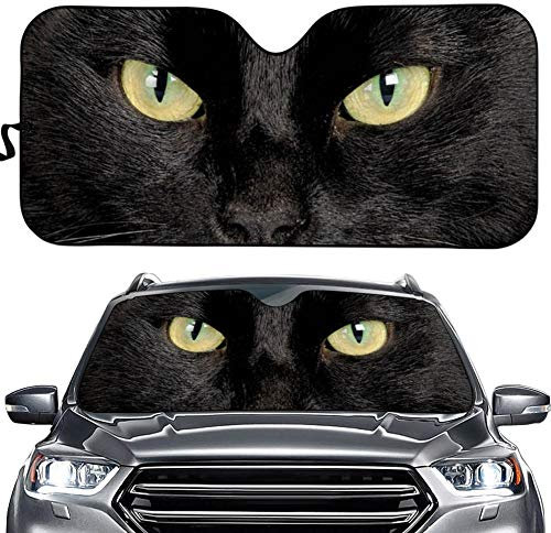 Parasol para parabrisas de coche, con impresión de gato, color negro