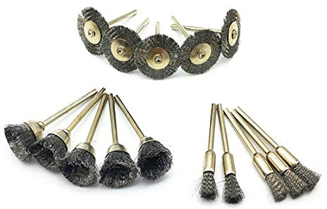 15Pcs Steel Wire Brush Wheel Abrasive Polishing Set for Rotary Tool Dremel Accessories Kit, 3 Types, Silver