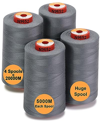 New brothread - 28 Optionen - 4 Große Konen 5000M Allzweck Polyester Nähgarn 40S/2 (Tex27) zum Nähen, Quilten, Patchwork, Serger und Overlock - Grey