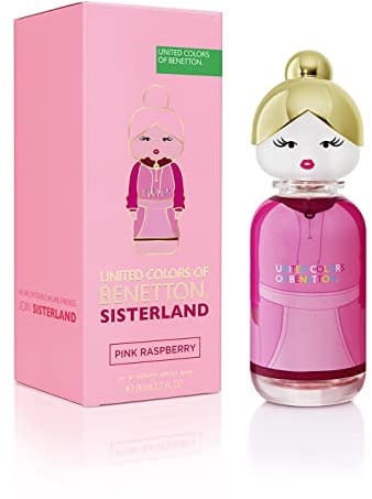 Benetton, Sisterland Pink Raspberry, EDT para Mujer, Larga duración, Fragancia joven, moderna y fresca, Notas florales, de neroli y almizcle, Optimo para uso diario, 80 ml