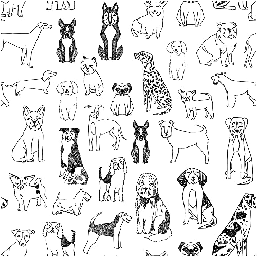 UniGoos Papier peint amovible Motif chien Noir/blanc 45 x 299,7 cm