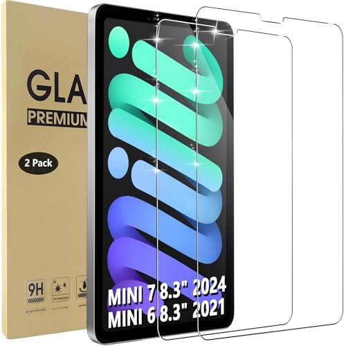 Hianjoo 2-Pack Screen Protectors Compatible With iPad Mini 7 (A17 Pro, 7th Generation, 2024) & Mini 6 (6th Generation, 2021), 8.3-Inch [Anti-Scratch] Tempered Glass Film