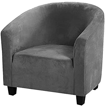 DZYP Sesselschoner Stretch Sesselbezug, Samt Sofahusse Elastisch Sofabezug Sesselüberwurf Sesselhusse Für Clubsessel Loungesessel (Grau,L)