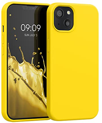 kwmobile Carcasa Compatible con Apple iPhone 13 Funda - Case TPU y Silicona antigolpes - Apto Carga inalámbrica - Amarillo chillón