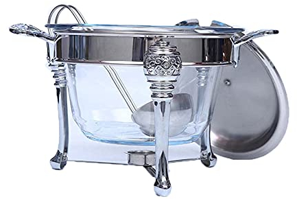 ksamwjf Chafing Dishes Buffet Speisenwärmer, Chafing Dish Buffet-Set, Edelstahl-Glasherd mit großem Fassungsvermögen, mit Löffel, Glastopf