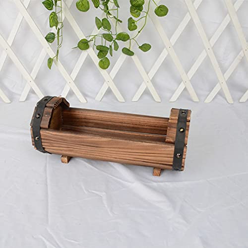 SH-RuiDu Maceta de jardín de medio barril de madera rústica para suculentas, maceta decorativa para jardín y patio