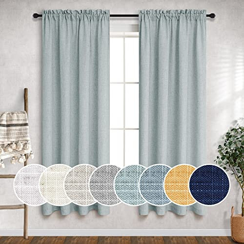 Teal Curtains 72 Inch Length for Boys Playroom 2 Panel Set Rod Pocket Drapes Linen Textured Semi Sheer Spring Sea Green Curtains for Bedroom Window Dressing Patio Door 52x72 Inches Long Aqua Grey