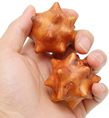 2 Stück Holz-Hand-Übungsball, Holz-Hand-Massageball für die Palme, Entspannende, Stachelige, Strukturierte Akupunkt-Massagebälle für ältere Menschen