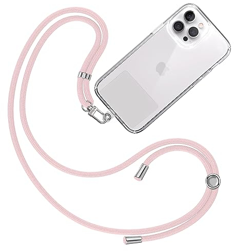 TBOC Cordón Correa Cuerda Universal [Rosa Claro] Colgar Funda Teléfono Móvil en Cuello - Cinta Cadena Colgante con Parche de Plástico - Colgador Lanyard con Enganche Llavero Móviles Accesorios