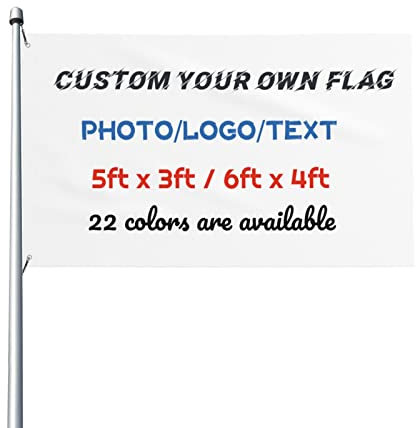 Personalised Flags Banner 5ftx3ft/6ftx4ft with Eyelets, Custom Photo Banner Sign with Single Sided Printed for Outdoor, Create Your Own Logo Large Flag with Text for Birthday Football Team Festivals