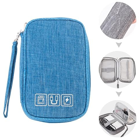 Small Electronic Accessories Organizer, Handhled Acopton Universal Compact Travel Digital Accessories Storage Bag for Portable Charger, Cables, Earphone, Cord, SD Card, Phone (Sky Blue)