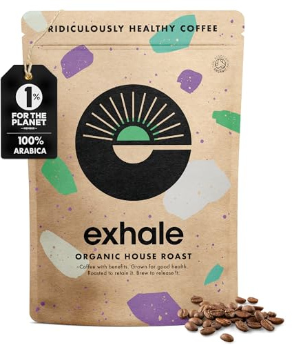 EXHALE Organic Wholebean Coffee - 450g Pack - Mycotoxin Free, Mould Free & Polyphenol Rich (Medium Roast, 450g)