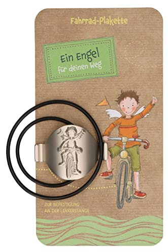 Butzon & Bercker Fahrrad-Plakette mit Schutzengel-Motiv aus rostfreiem Metall mit dehnbarem Gummiring - Ø 3 cm (EIN Engel für deinen Weg)