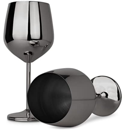 Stainless Steel Wine Glasses Set of 2, Metallic Black Finish, 530ml, Ideal for Red, White, and Rose Wine, Gin, Cocktails, Black Metal Wine Glass Gift Set